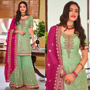 green-partywear-sequence-embroidered-georgette-sharara-suit-138716