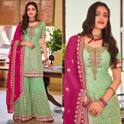 green-partywear-sequence-embroidered-georgette-sharara-suit-138716