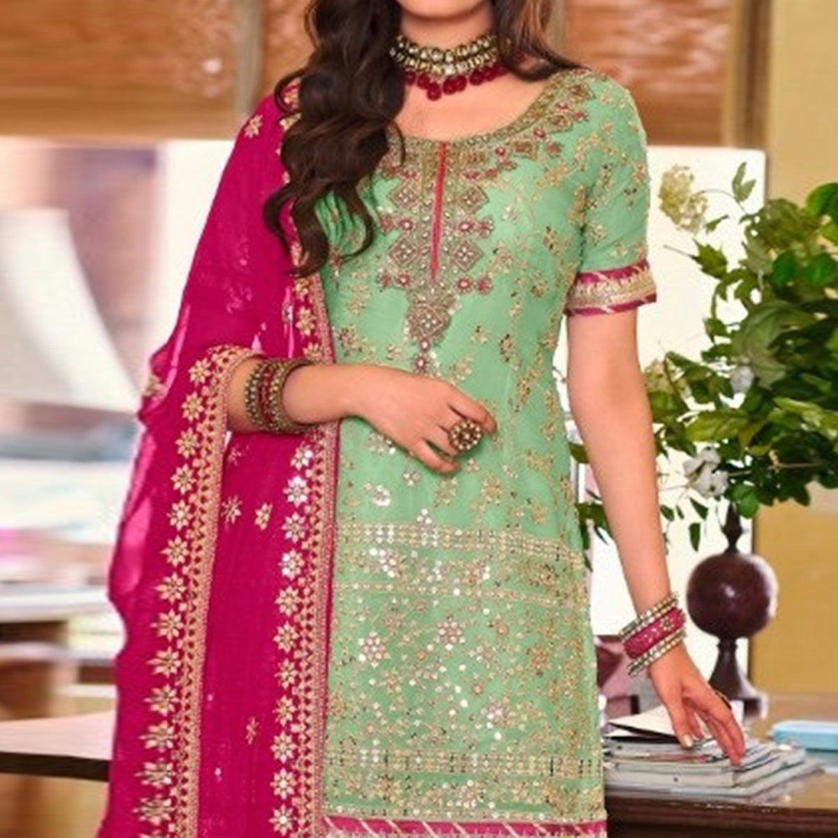 green-partywear-sequence-embroidered-georgette-sharara-suit-138716