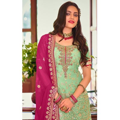 green-partywear-sequence-embroidered-georgette-sharara-suit-138716