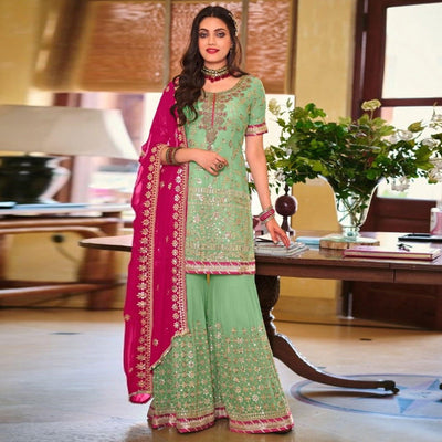 green-partywear-sequence-embroidered-georgette-sharara-suit-138716