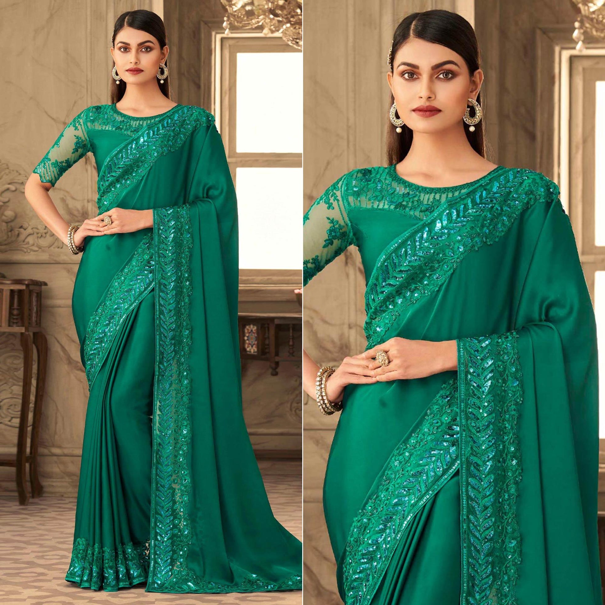 green-partywear-sequence-embroidered-silk-saree-137548
