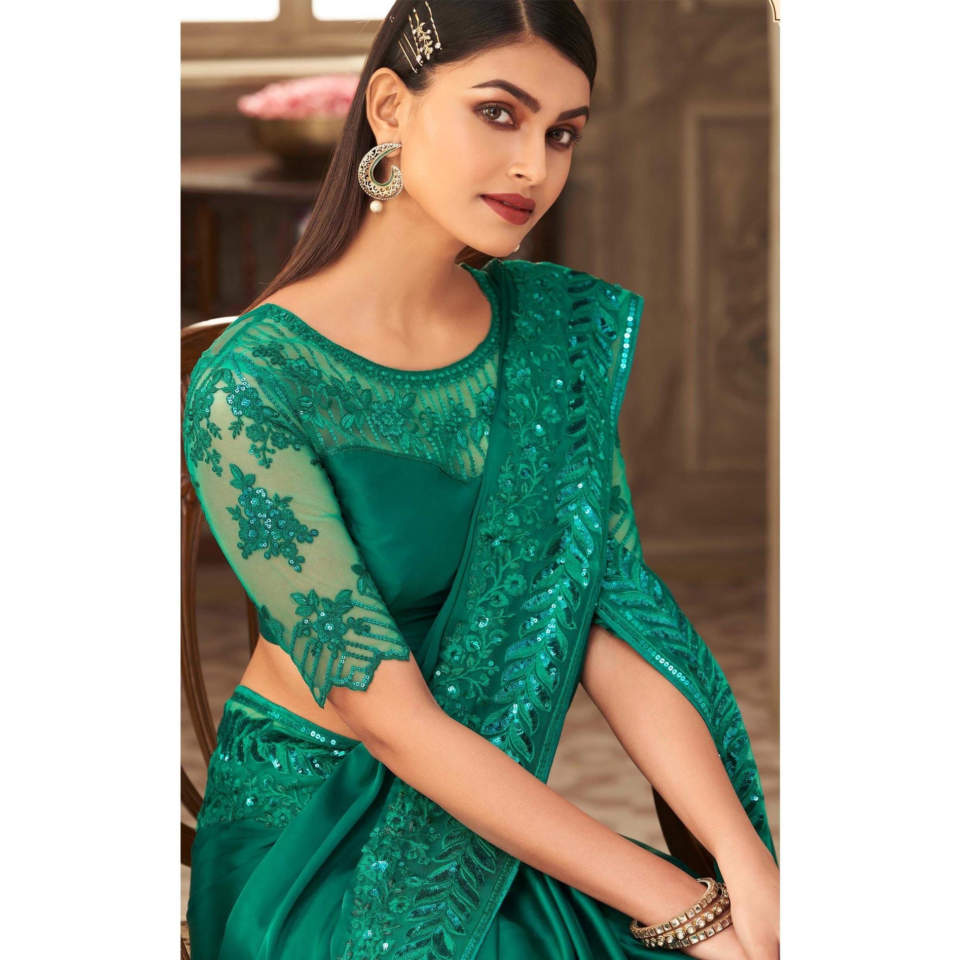 green-partywear-sequence-embroidered-silk-saree-137548