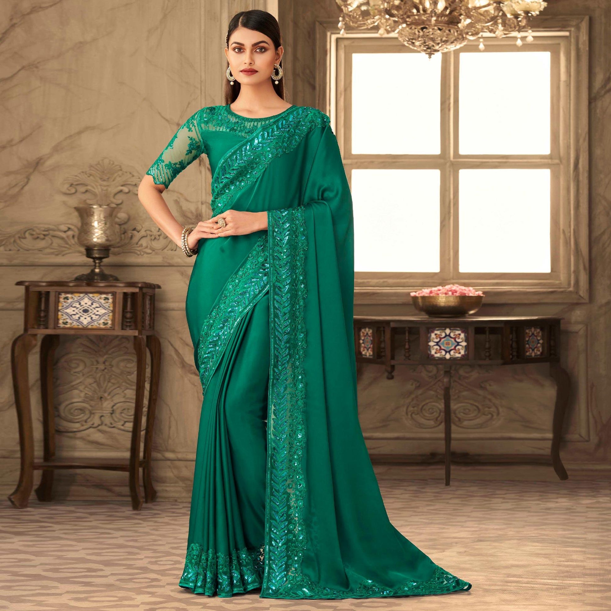green-partywear-sequence-embroidered-silk-saree-137548