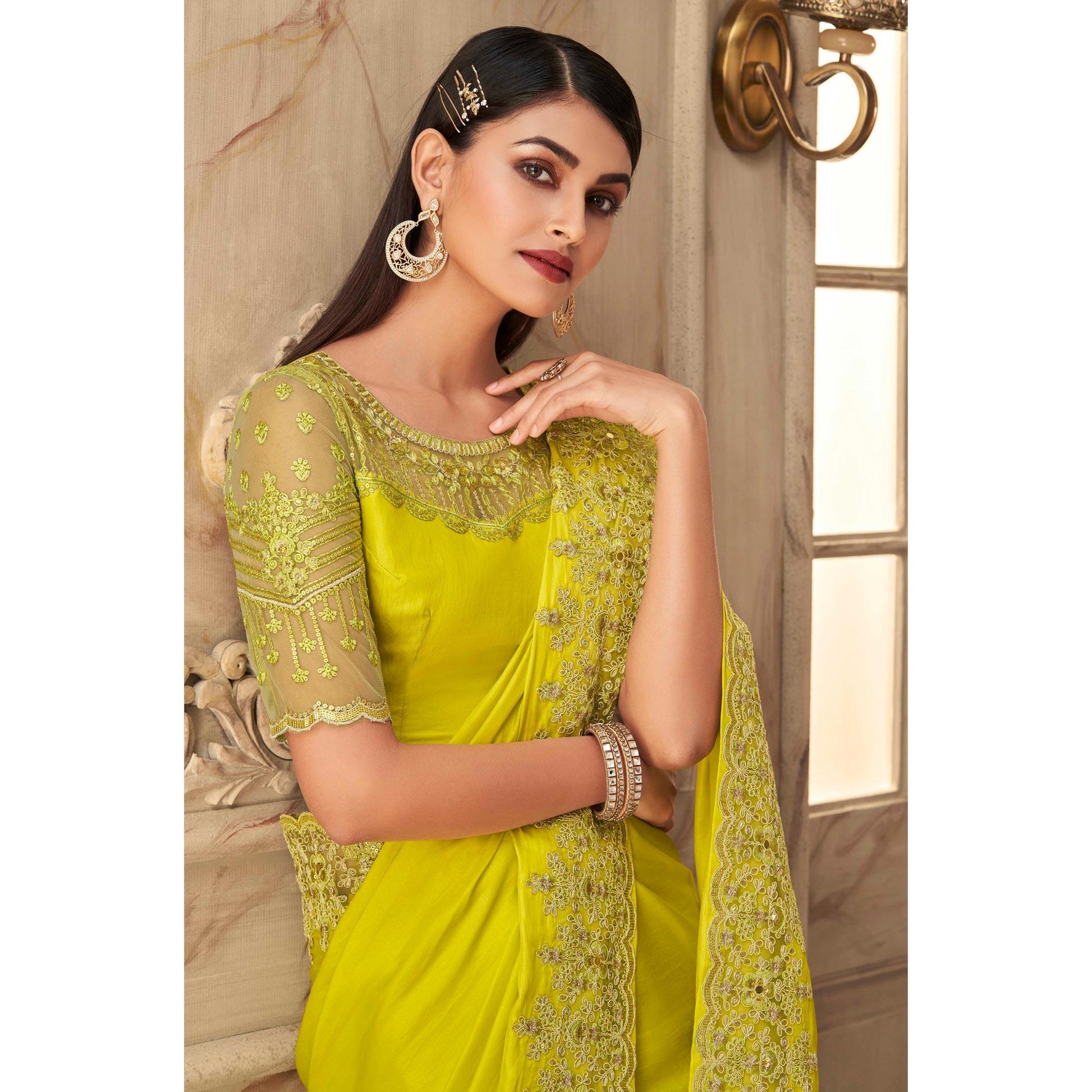 green-partywear-sequence-embroidered-silk-saree-137560