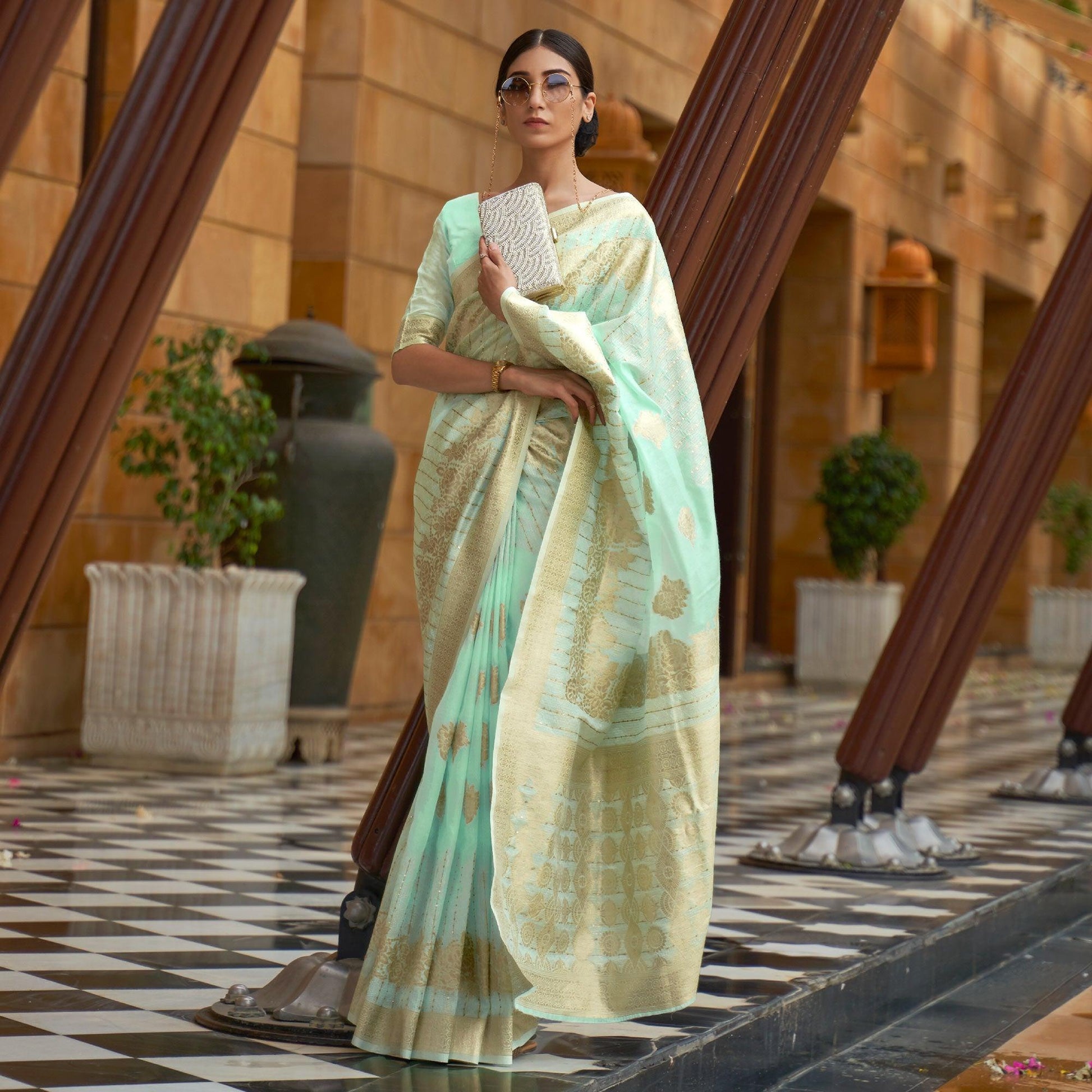 green-partywear-sequence-woven-modal-saree-119982