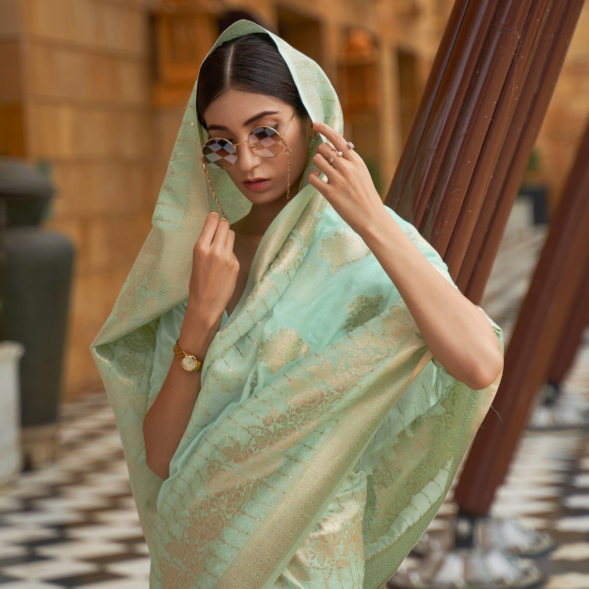 green-partywear-sequence-woven-modal-saree-119982