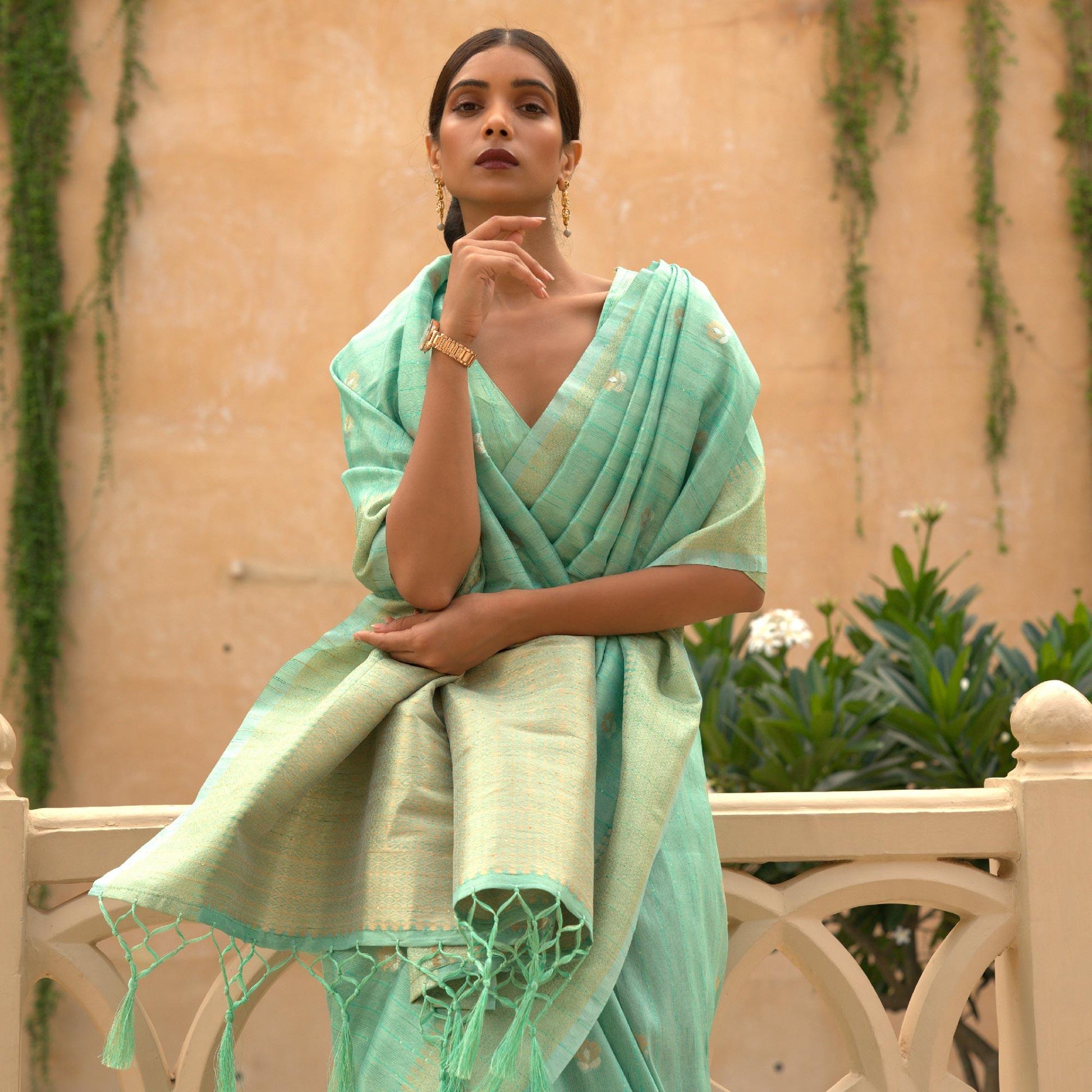 green-partywear-sequence-woven-silk-saree-134704