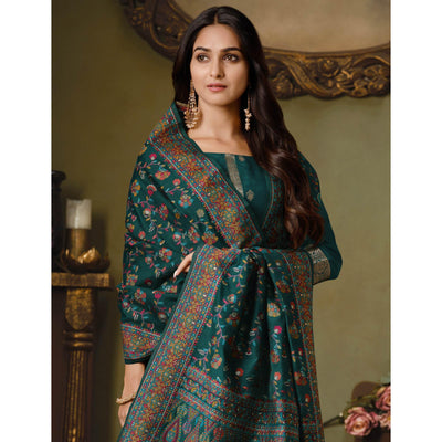 green-partywear-swarovski-work-silk-jacquard-palazzo-suit-127290