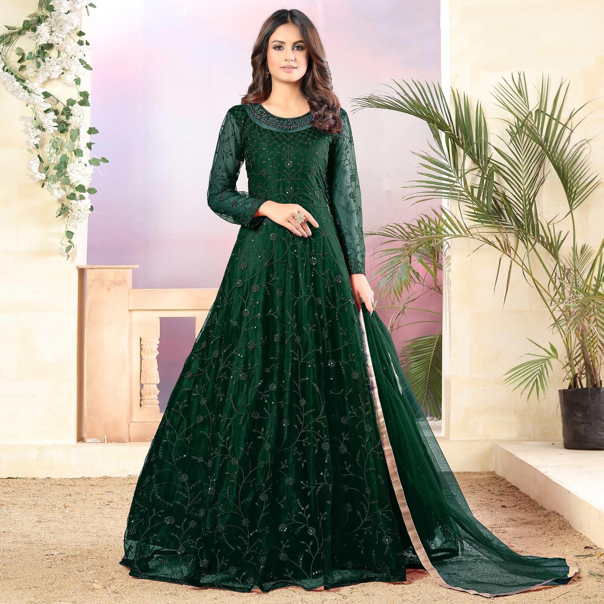 green-partywear-tone-to-tone-thread-and-sequence-work-net-anarkali-111955