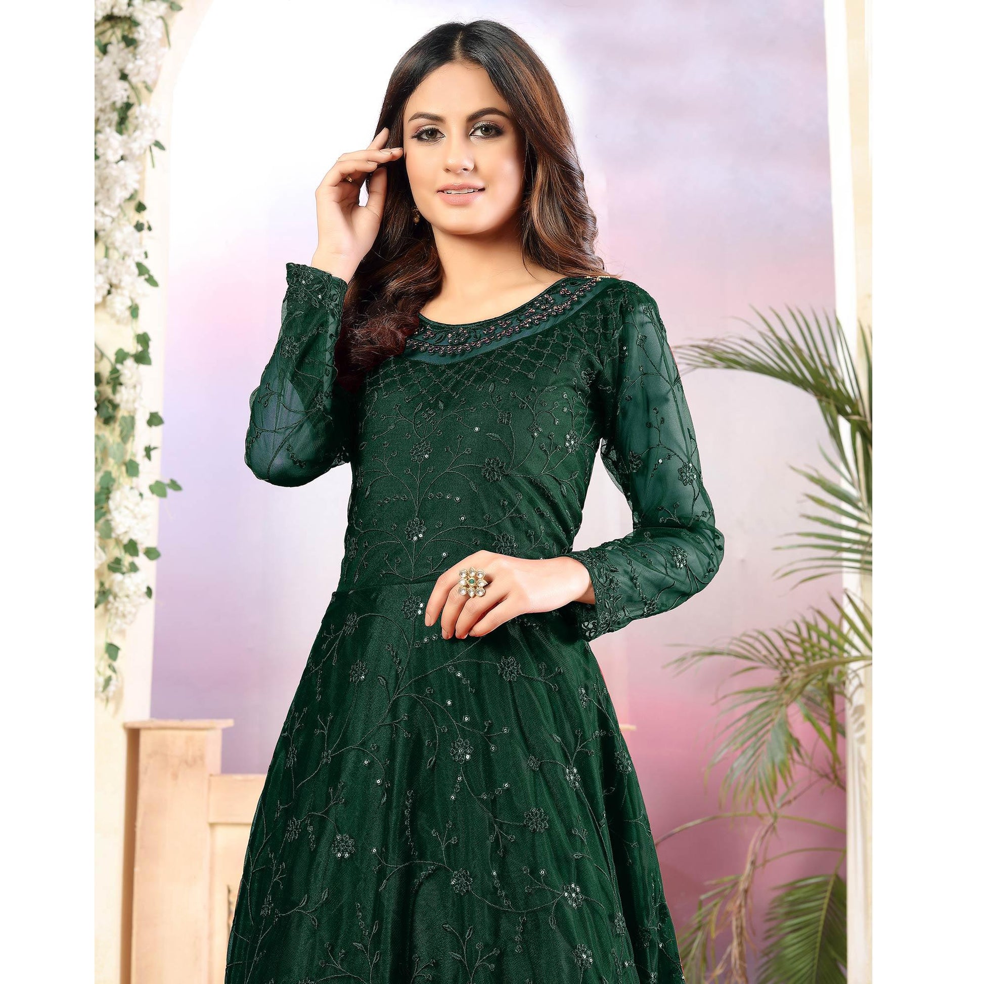 green-partywear-tone-to-tone-thread-and-sequence-work-net-anarkali-111955