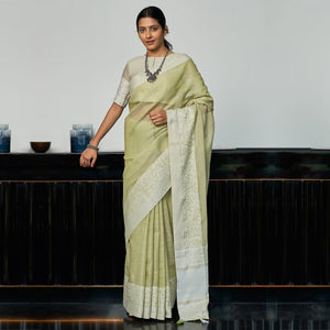 green-partywear-woven-linen-saree-123397