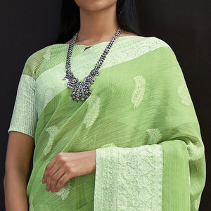 green-partywear-woven-linen-saree-127428