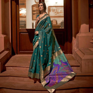 green-partywear-woven-silk-saree-139858