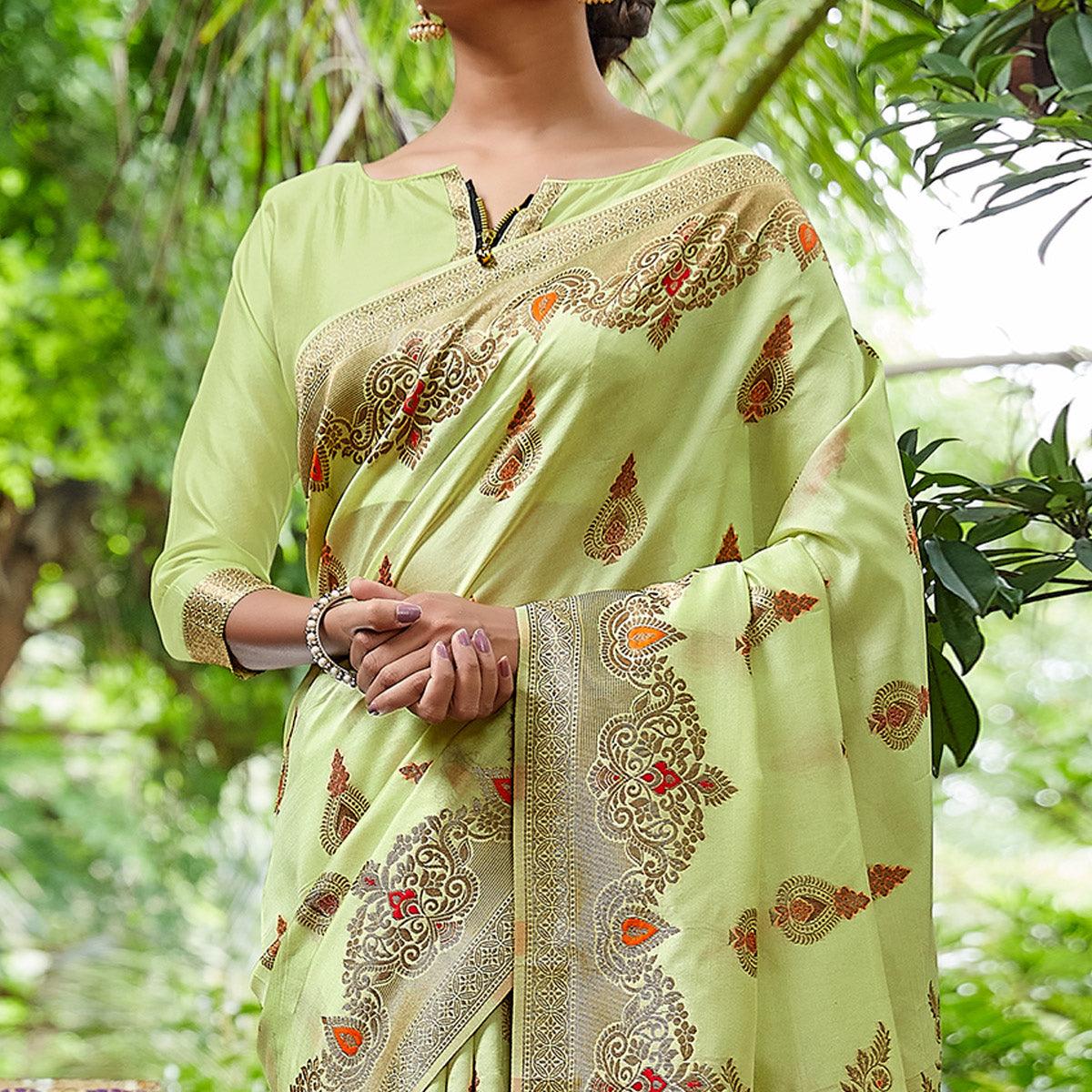 green-partywear-woven-silk-saree-124539