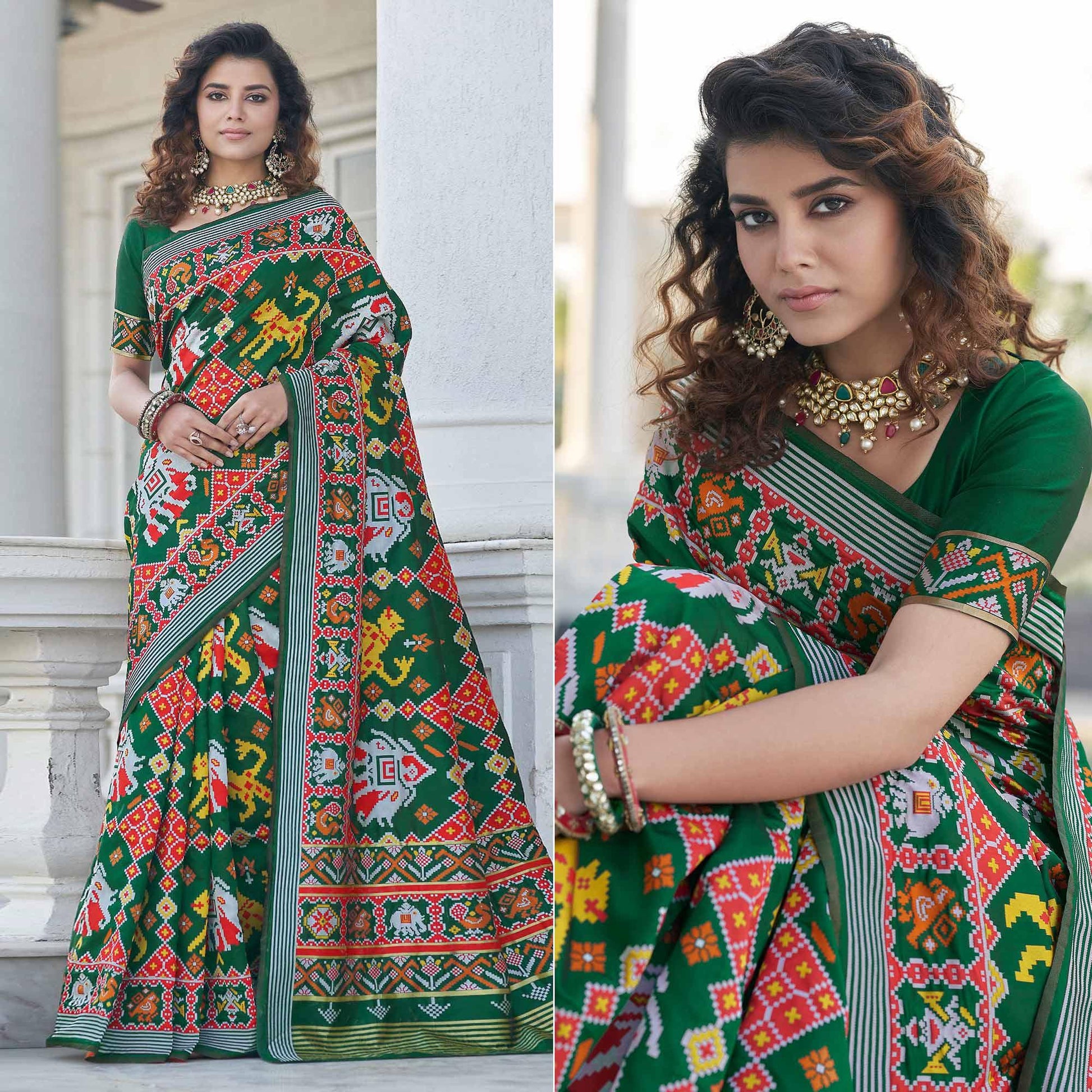 green-patola-printed-art-silk-saree