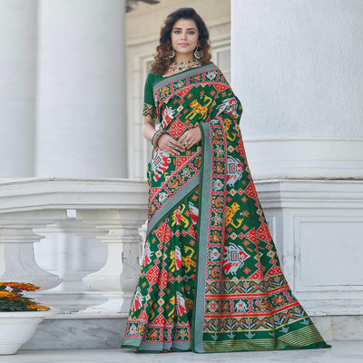 green-patola-printed-art-silk-saree