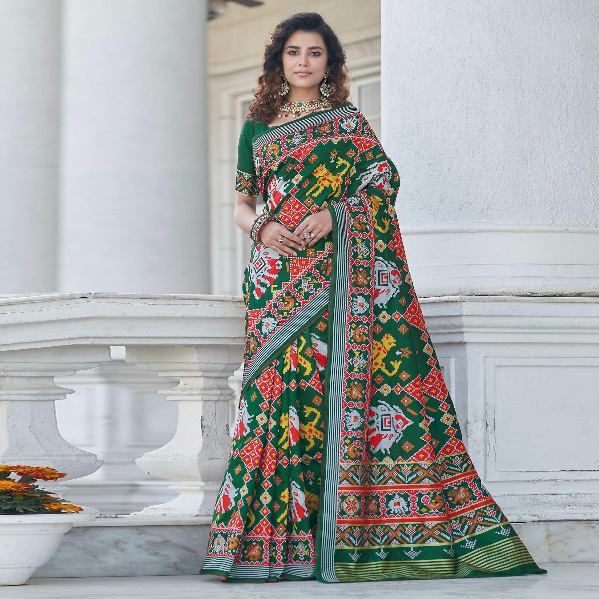 green-patola-printed-art-silk-saree