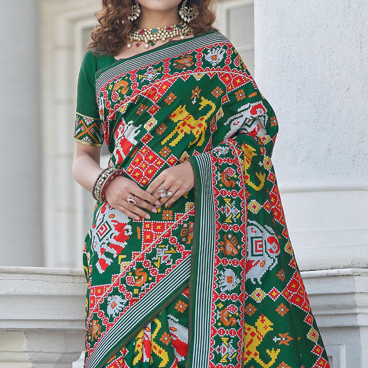 green-patola-printed-art-silk-saree