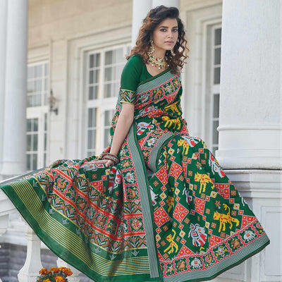 green-patola-printed-art-silk-saree
