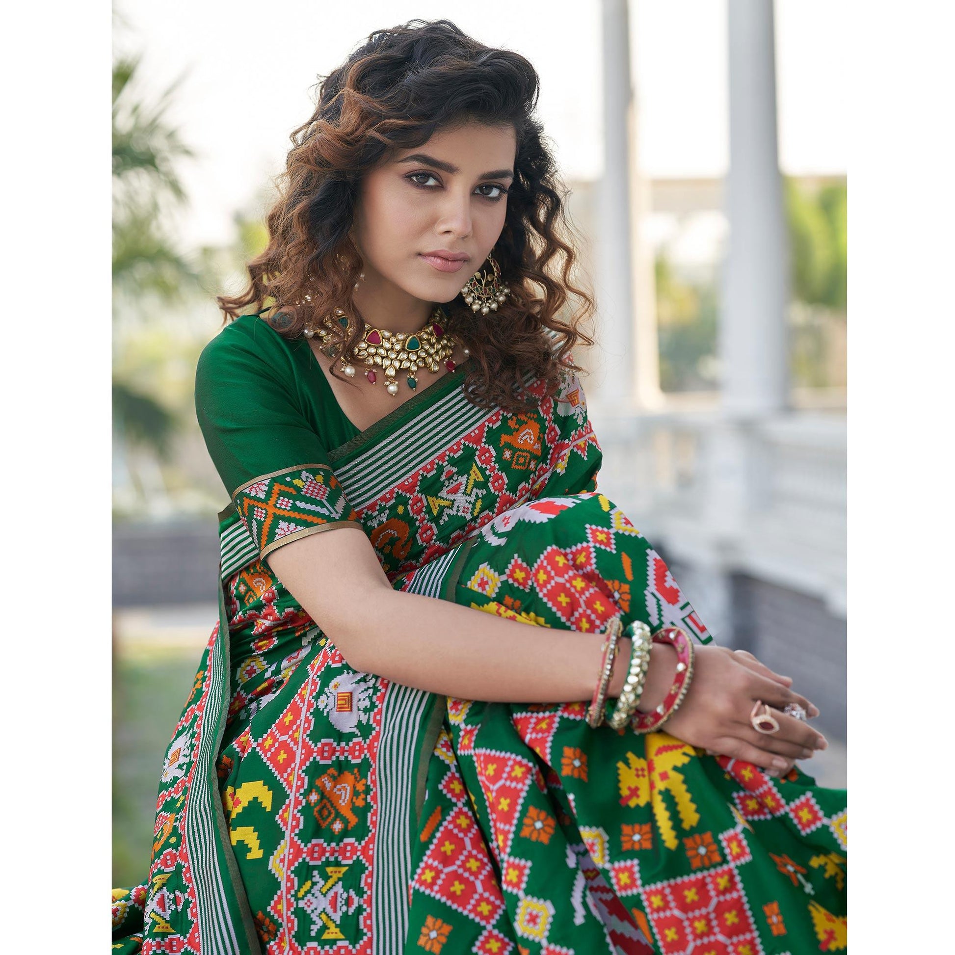 green-patola-printed-art-silk-saree