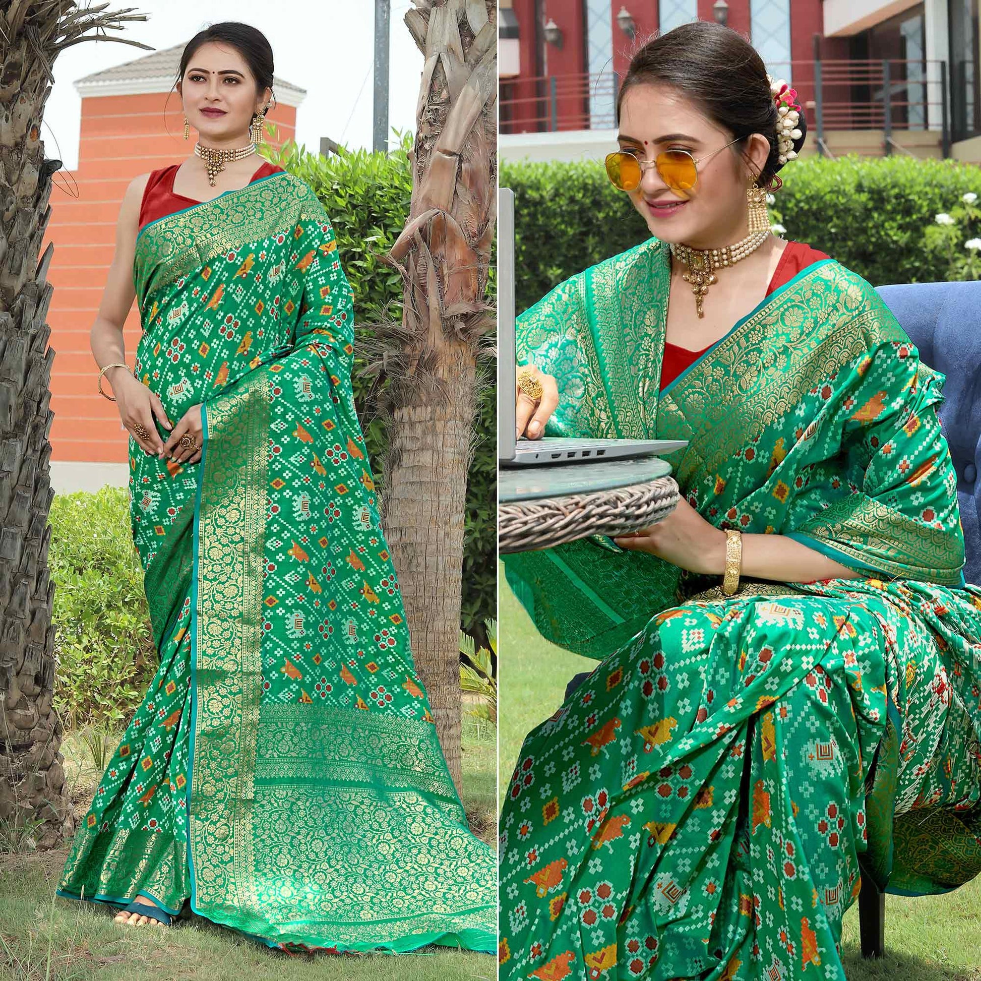 green-patola-printed-with-woven-border-banarasi-silk-saree