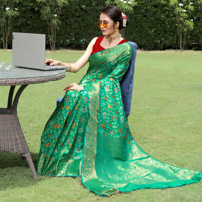 green-patola-printed-with-woven-border-banarasi-silk-saree