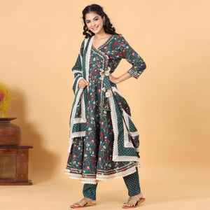 green-patywear-floral-printed-with-gotta-patti-cotton-anarkali-suit-126433