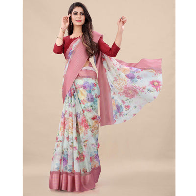 green-peach-casual-wear-floral-digital-printed-kota-doria-saree-with-woven-border-118584