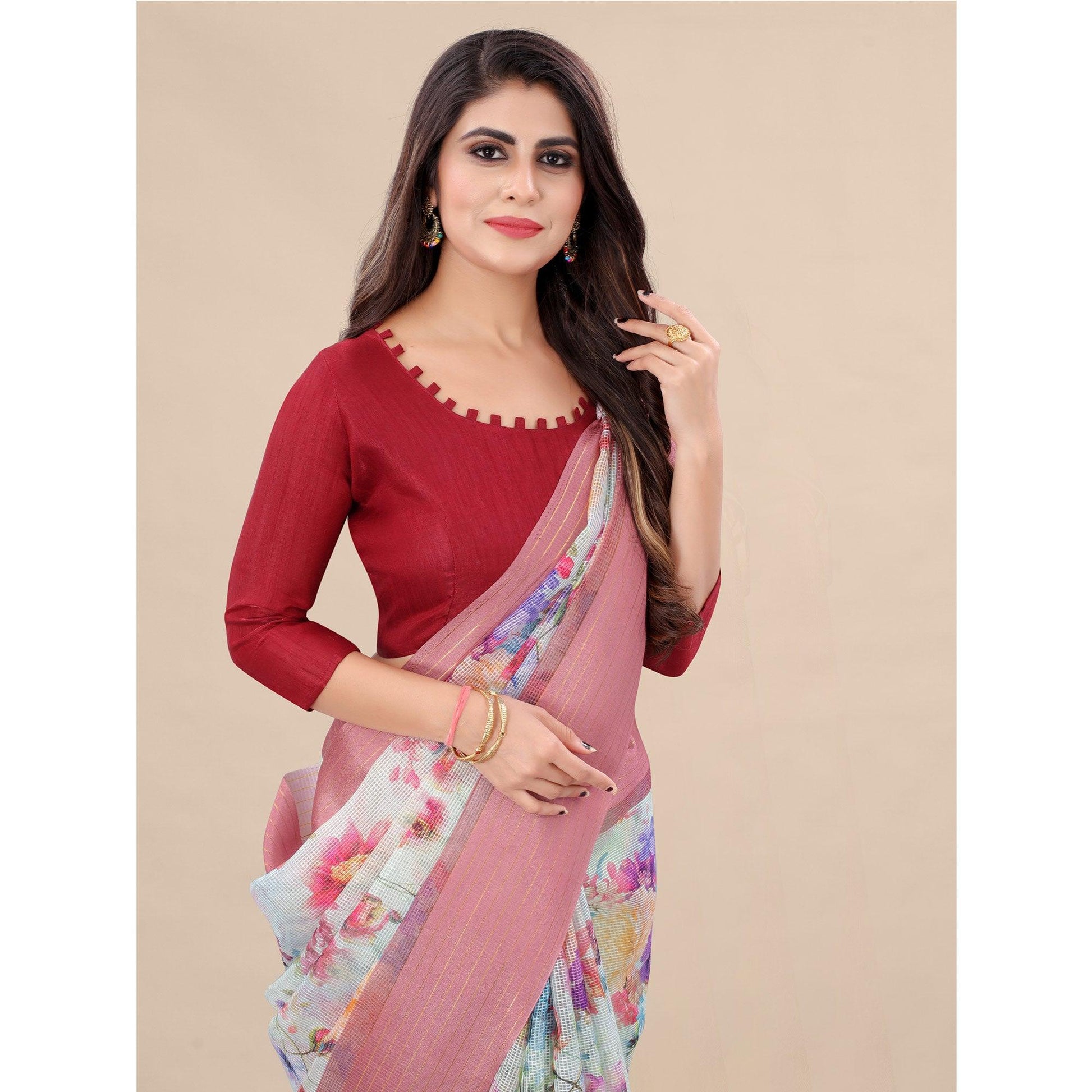 green-peach-casual-wear-floral-digital-printed-kota-doria-saree-with-woven-border-118584