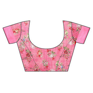 green-pink-casual-wear-floral-digital-printed-linen-slub-saree-117893