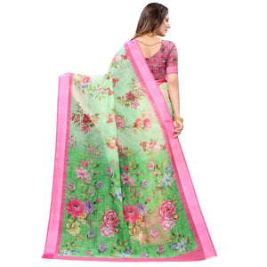 green-pink-casual-wear-floral-digital-printed-linen-slub-saree-117893