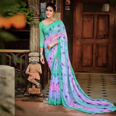 green-pink-casual-wear-floral-printed-chiffon-saree-with-fancy-blouse-127069
