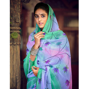 green-pink-casual-wear-floral-printed-chiffon-saree-with-fancy-blouse-127069