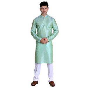 gleaming-pista-green-colored-festive-wear-pure-art-silk-mens-kurta-pyjama-set-84060