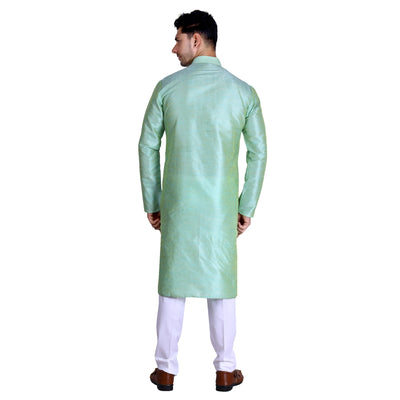 gleaming-pista-green-colored-festive-wear-pure-art-silk-mens-kurta-pyjama-set-84060