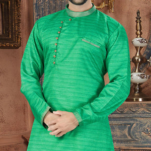 green-printed-art-silk-mens-kurta-churidar-set