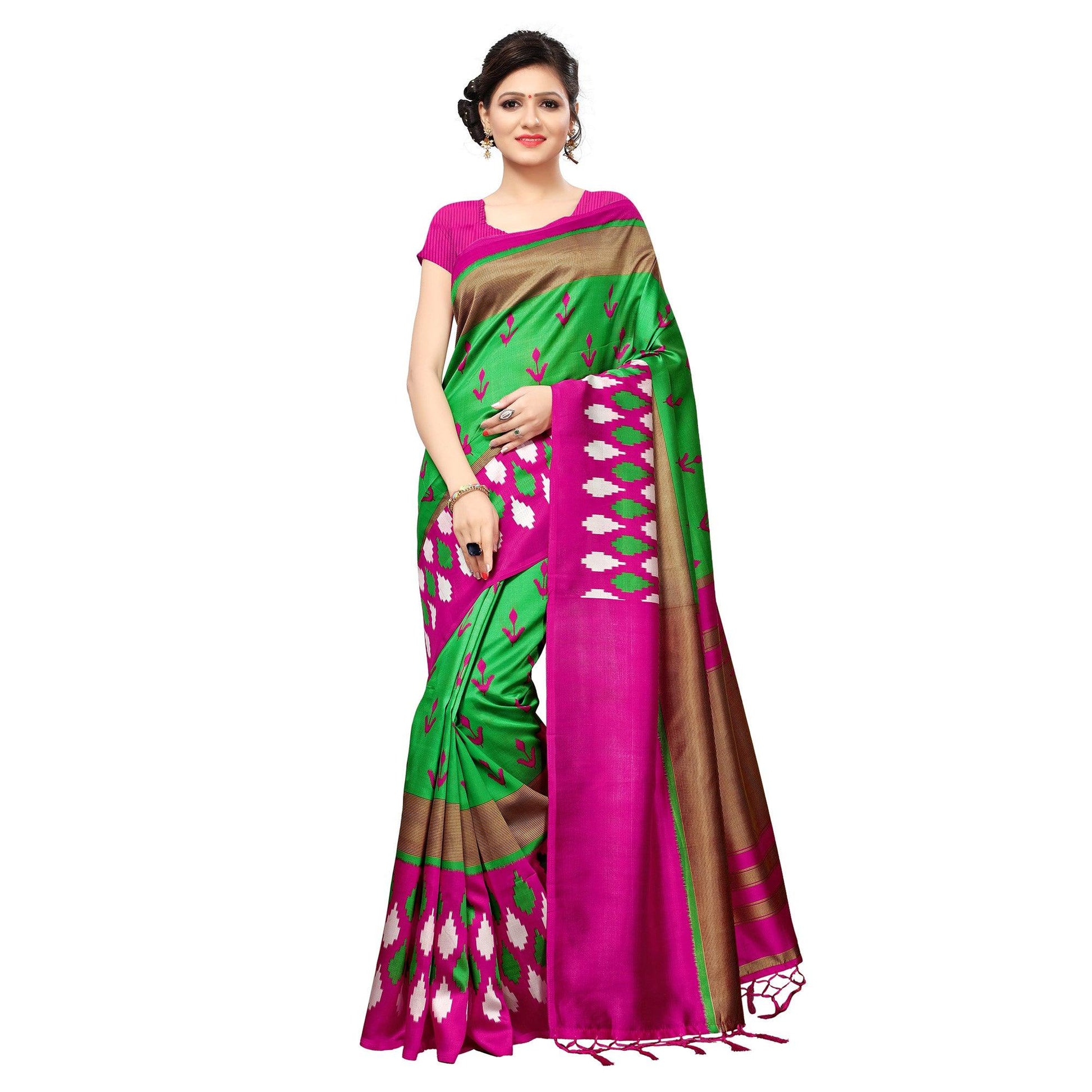 excellent-green-colored-casual-printed-mysore-art-silk-saree