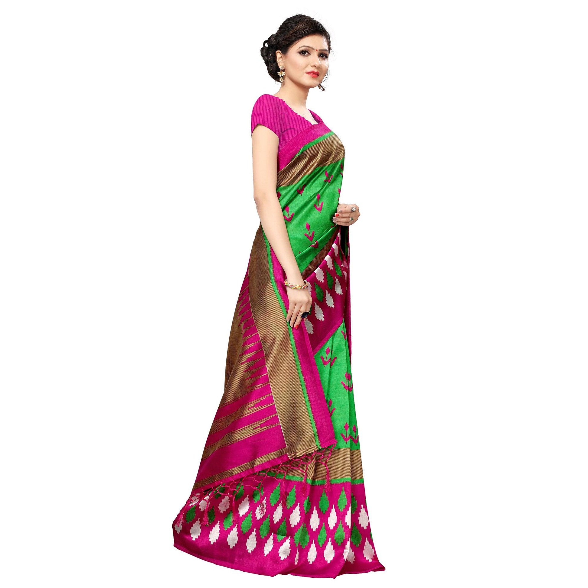 excellent-green-colored-casual-printed-mysore-art-silk-saree