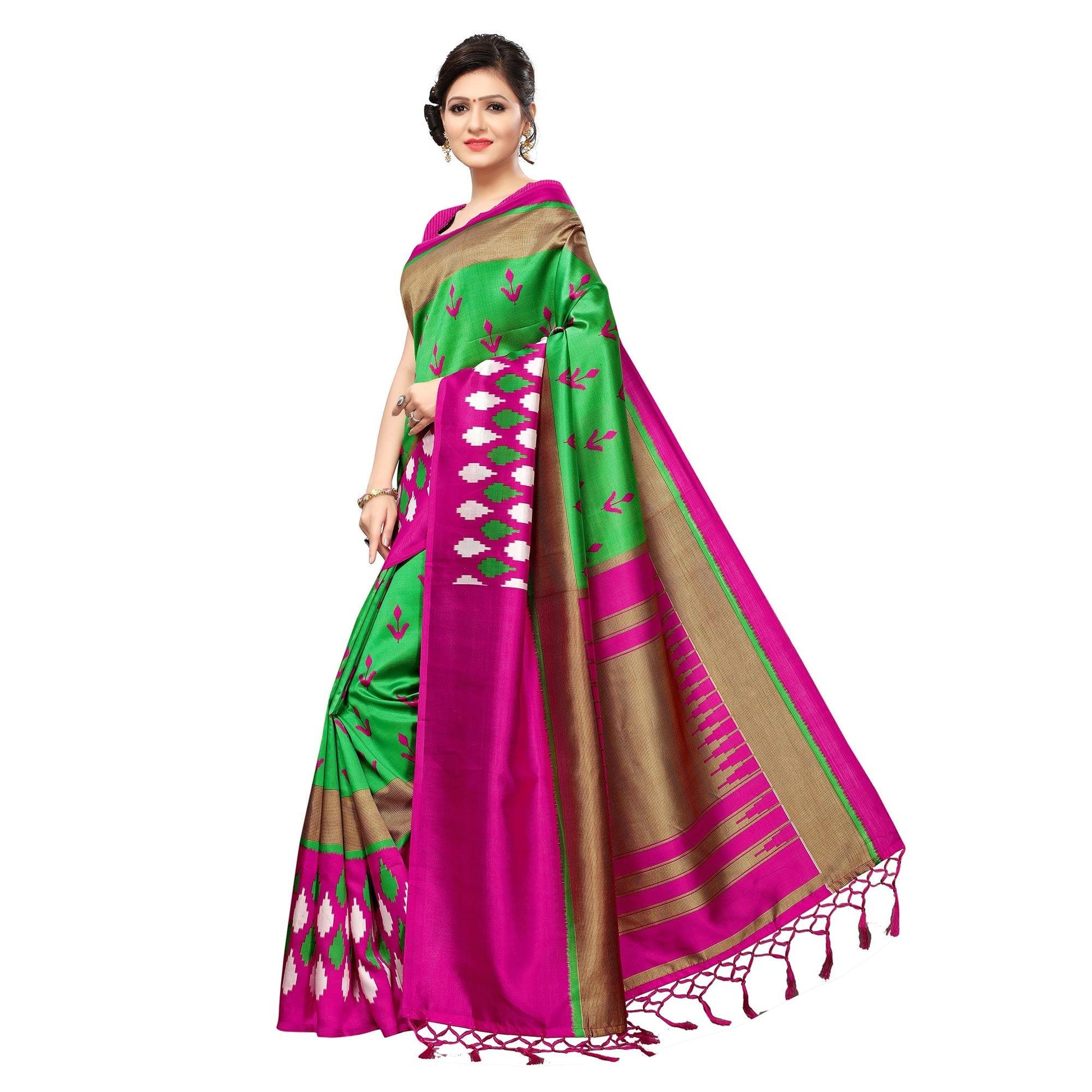 excellent-green-colored-casual-printed-mysore-art-silk-saree