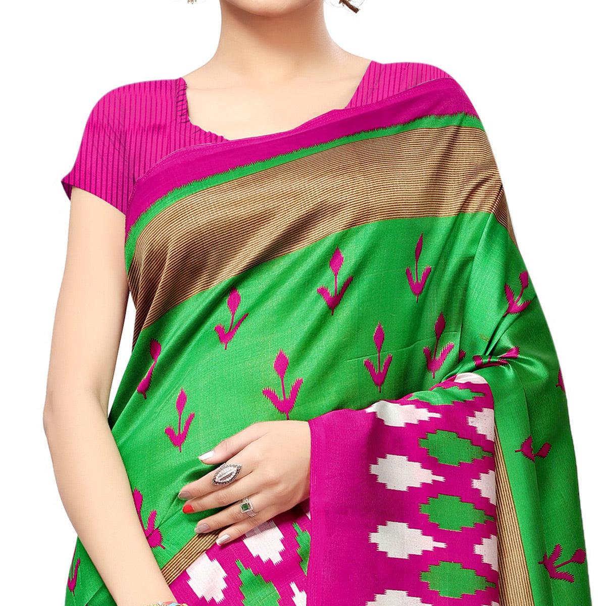 excellent-green-colored-casual-printed-mysore-art-silk-saree