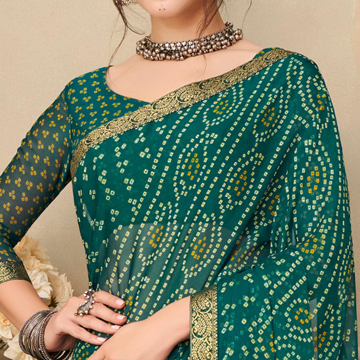 green-casual-wear-printed-chiffon-saree-with-banarasi-border-134149