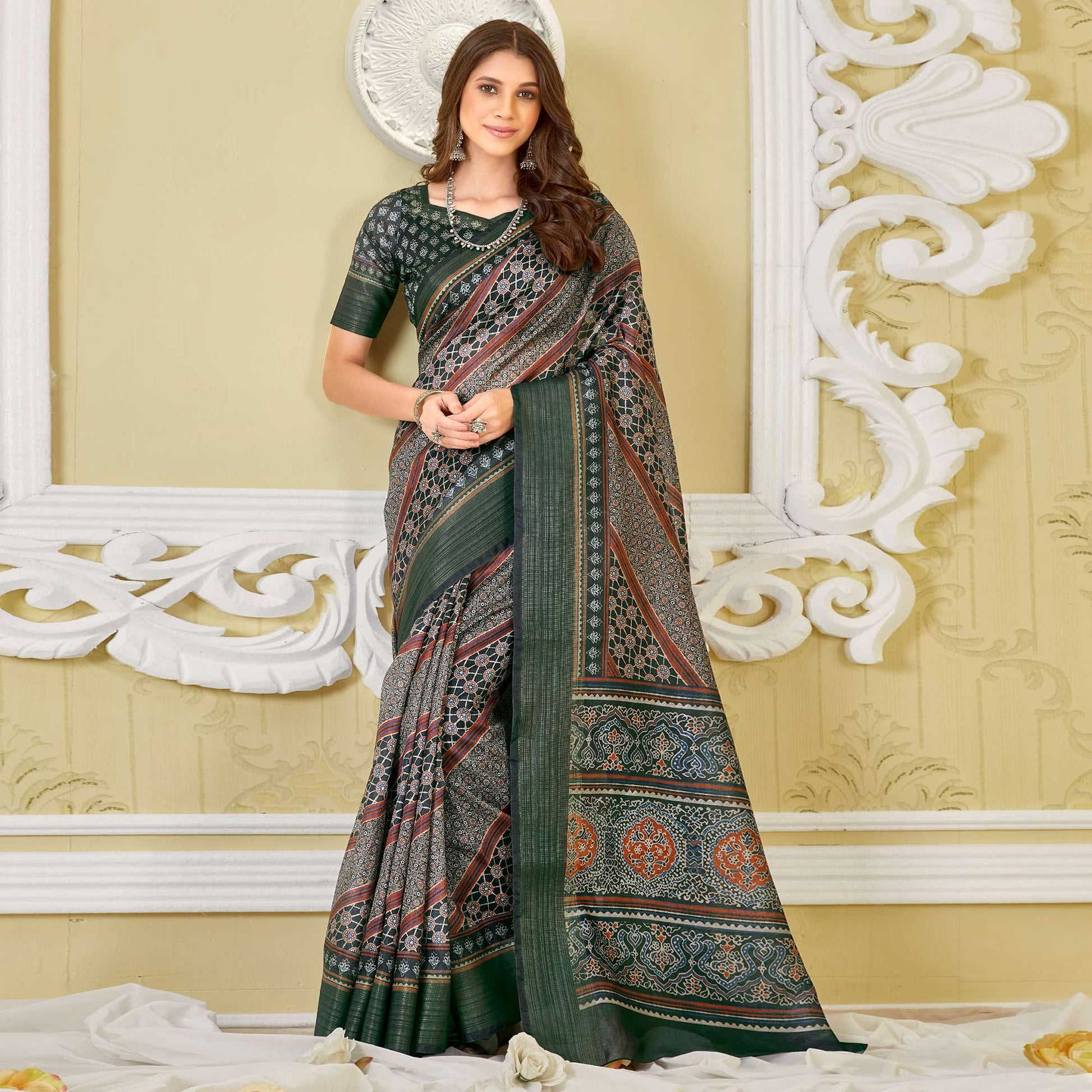 green-printed-cotton-saree-1