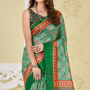 green-printed-cotton-saree