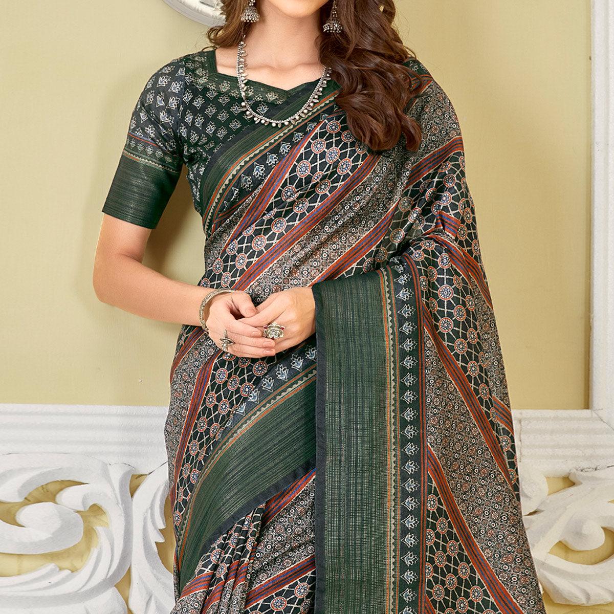 green-printed-cotton-saree-1