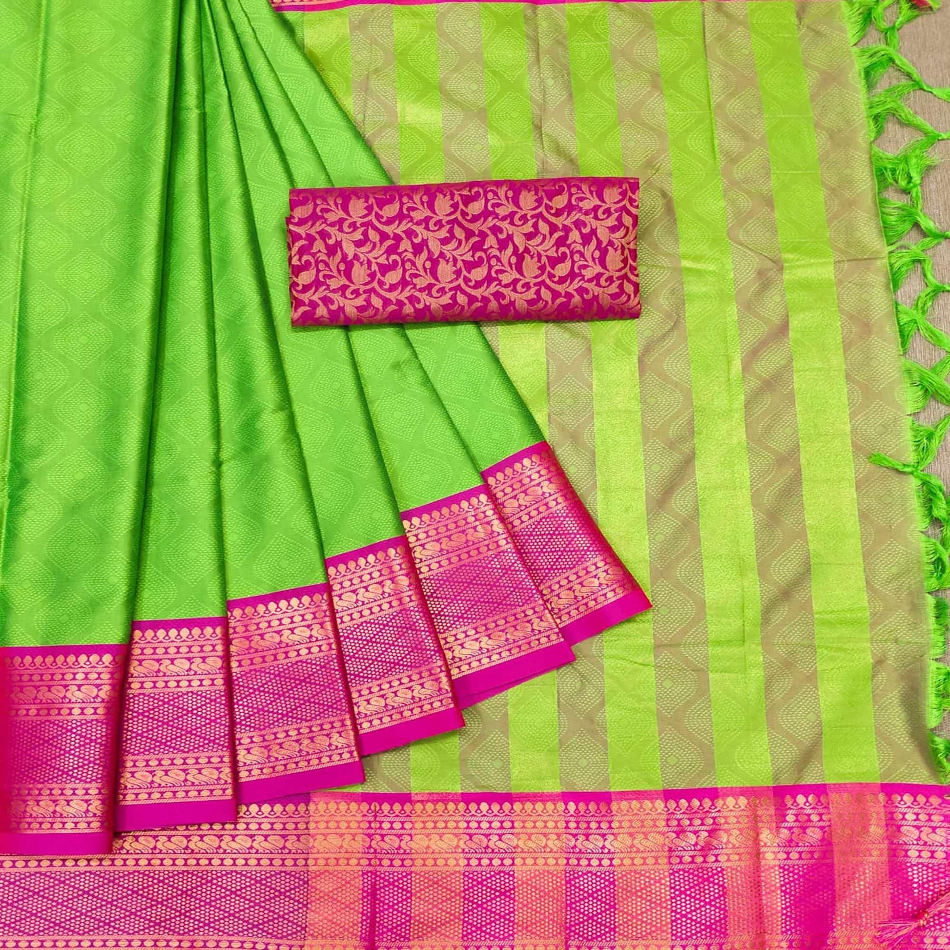 green-printed-cotton-silk-saree-142996