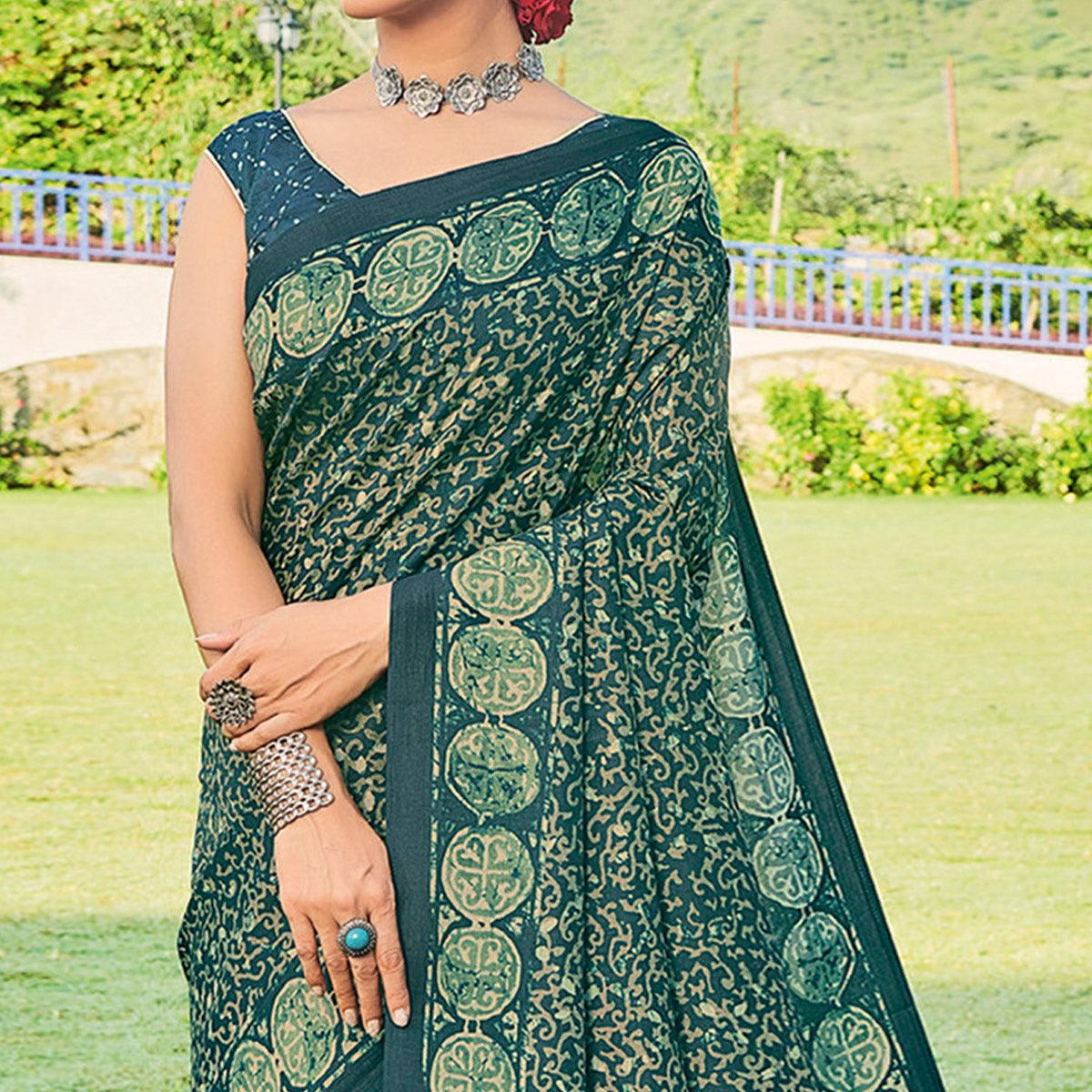 green-printed-cotton-silk-saree-145429