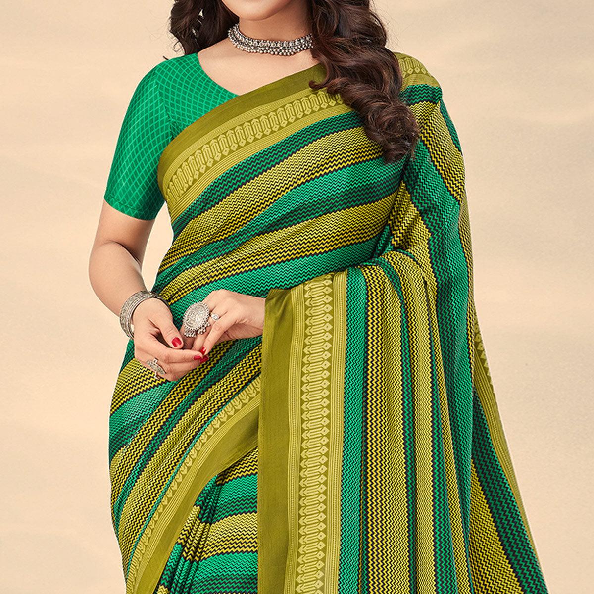 green-printed-crepe-saree