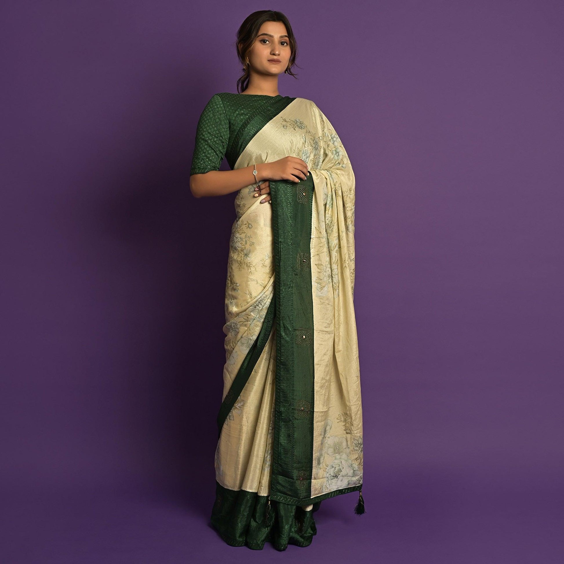 green-printed-embellished-chiffon-saree
