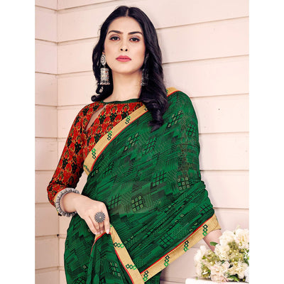 green-printed-georgette-saree-143785